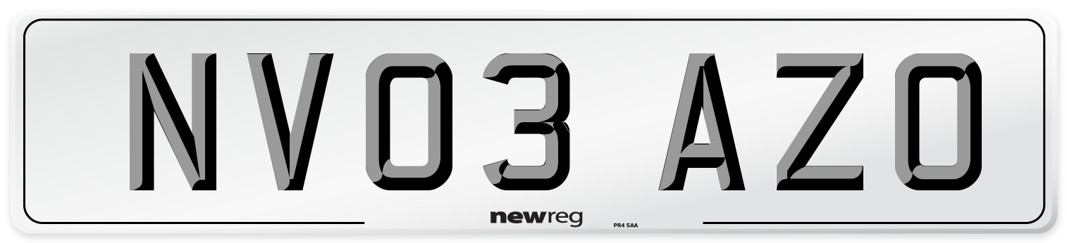 NV03 AZO Number Plate from New Reg